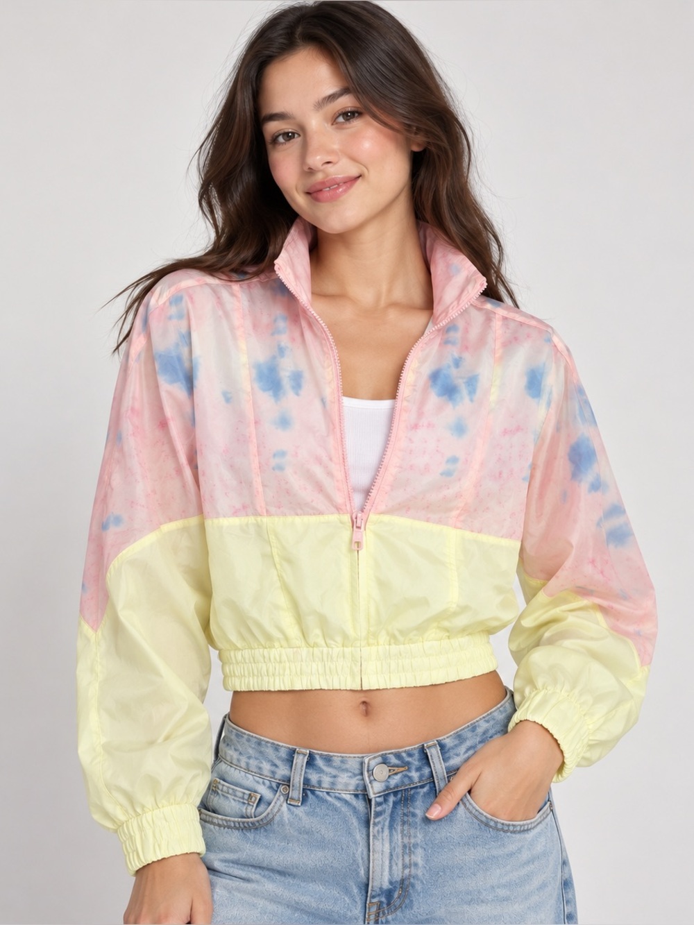 Abound XS Pastel Tie-Dye Cropped Windbreaker Pullover Jacket oversized